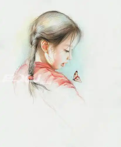 彩铅画女孩与蝶