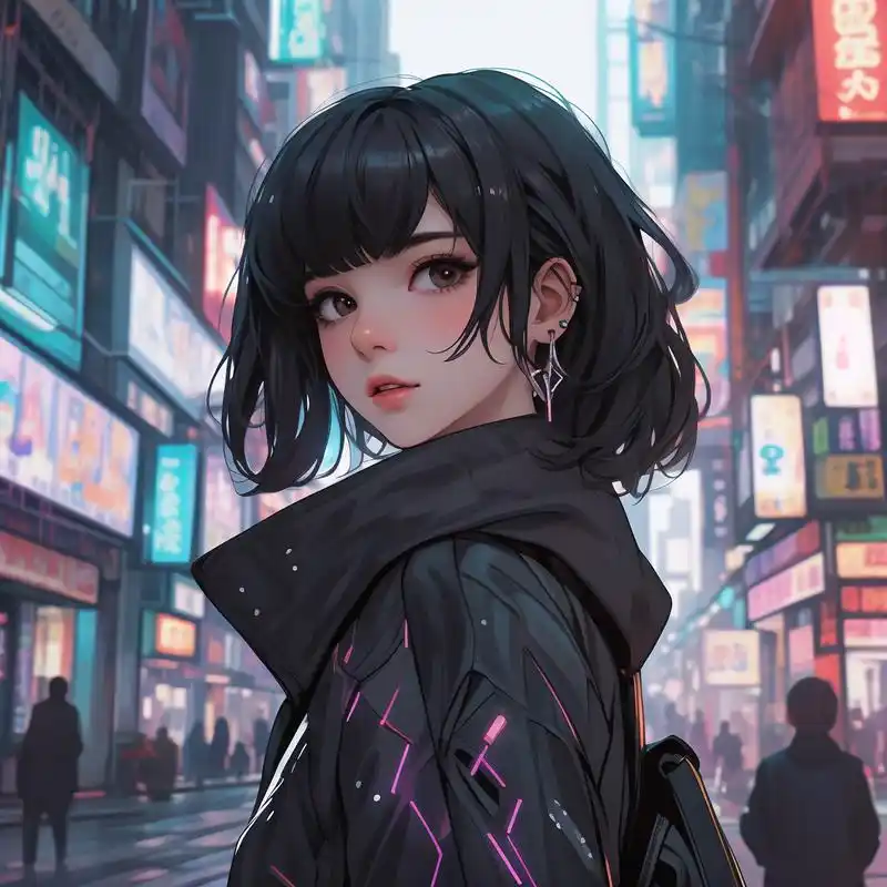 95赛博朋克风,冷酷女生背影