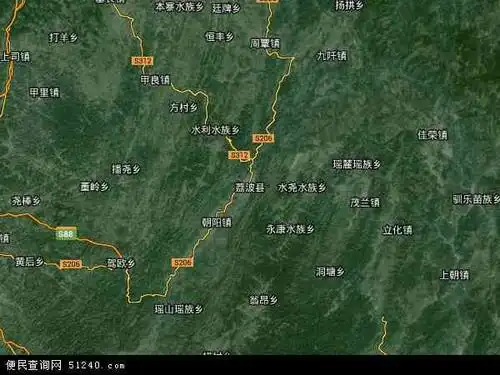 中国贵州省黔南布依族苗族自治州荔波县地图(卫星地图)