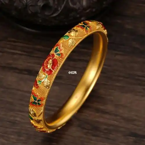 古法富贵牡丹珐琅手镯