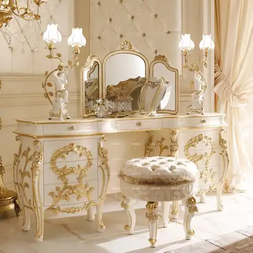 高端定制别墅奢华欧式实木雕花梳妆台法式贵族新款移动公主化妆桌