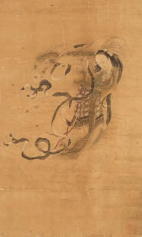 1189仙女飞天镜心绢本