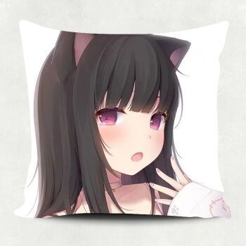 林中鸟猫貓羽雫抱枕猫耳美少女猫娘猫咪蓝发萝莉方形动漫枕头套靠枕
