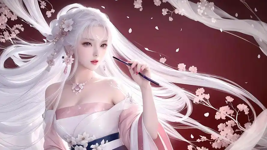 古风粉色系女孩ai绘画图集动漫卡通二次元手机电脑高清壁纸cg - 哔哩