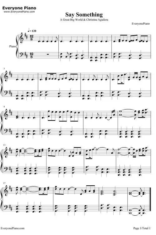 say something钢琴谱-agreatbigworldchristinaaguilera1