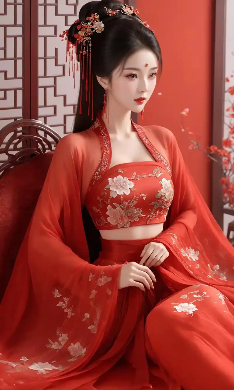 红衣少女似玫瑰,艳丽动人春风醉.#古风 #古装 #汉服 #a - 抖音