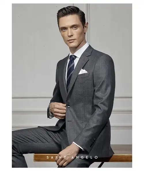 绅士格纹商务职业正装羊毛西装