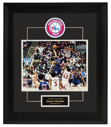 76人队詹姆斯哈登亲笔签名照片 裱框 带证书 收藏
