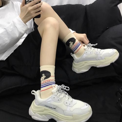 韩版白色街头棉袜软妹长筒女中袜子兔子ins中筒袜