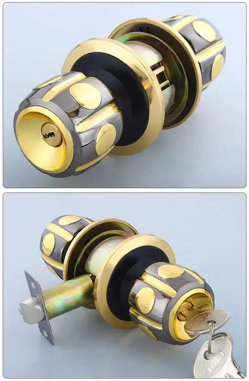 门锁球锁球形门锁定制品定制3804金间黑配双锁舌30mm50mm通用型带钥匙