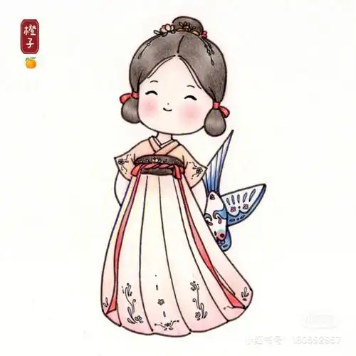 简笔画彩铅画汉服小姐姐