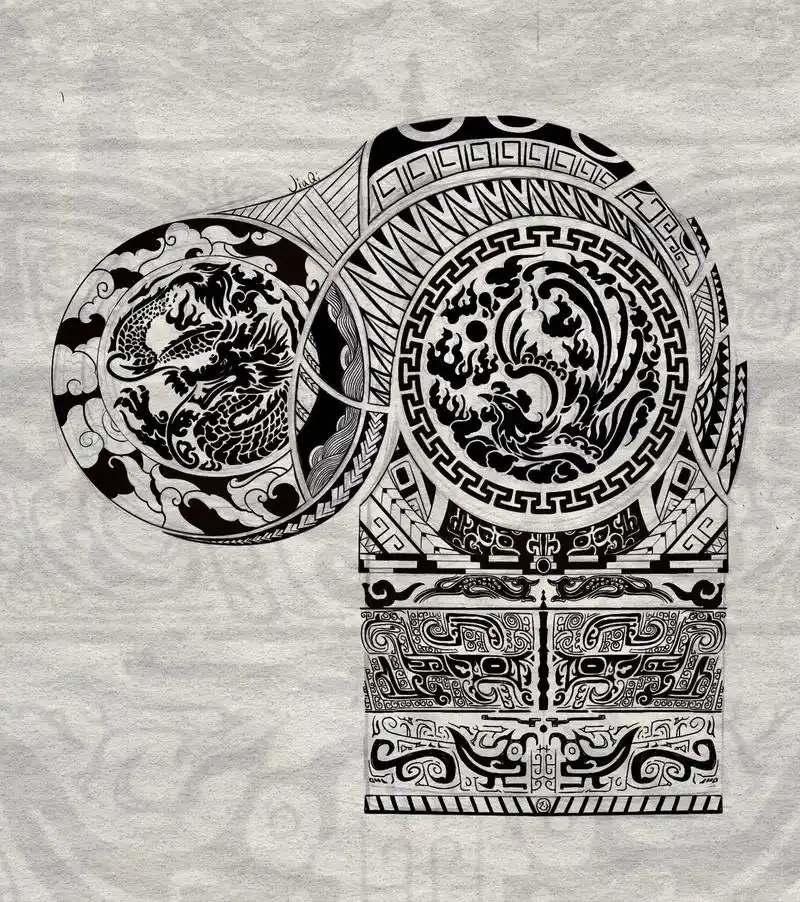 中国图腾丨传统图腾纹身手稿.