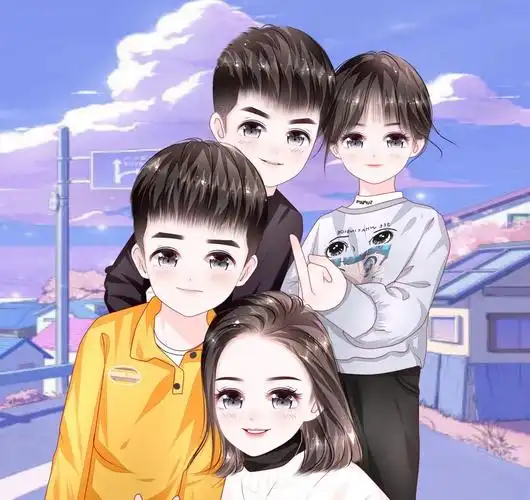 漫画全家福,简单温馨的家庭头像,甜蜜幸福的手绘图片