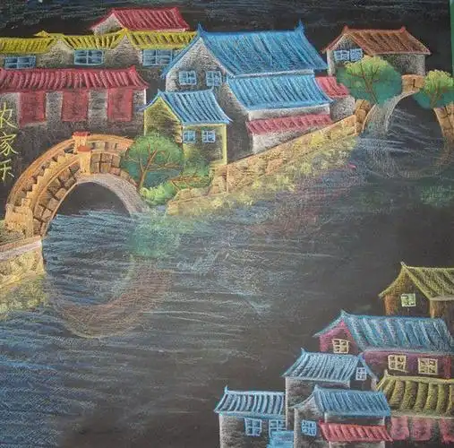 漂亮的黑板报粉笔画插图(风景类)