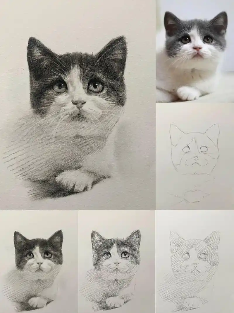 超可爱猫猫素描步骤详解 #明暗的艺术##素描# #零基础素描# #素描动物