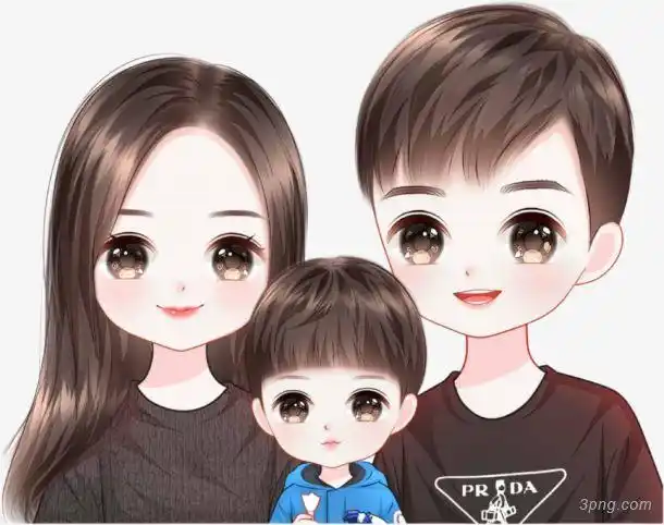 卡通一家三口头像png素材透明免抠图片-卡通手绘