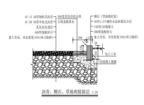 (1)施工做法 1)30 厚黑色沥青混凝土面层(细粒) 2)50 厚中粒黑色沥青