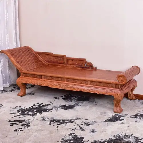 【即拍即得】花梨木贵妃床 中式家具卧室单人古典床 懒人休闲椅