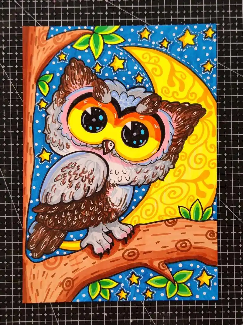 猫头鹰儿童画  简笔画猫头鹰#画画 #马克笔手绘 #一起学 - 抖音