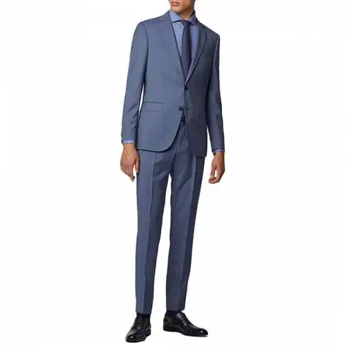 原1万德国hugoboss纯意产初剪羊毛蓝色修身两件套装男士西装