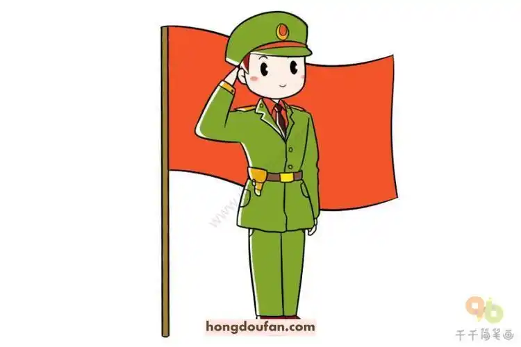 解放军国旗简笔画卡通