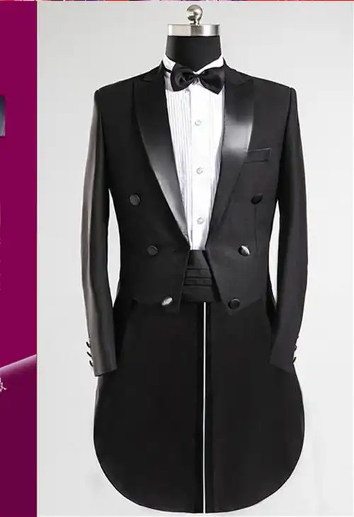件套男士西服礼服手工定制黑色修身燕尾服结婚新郎服演出服长款 马甲2