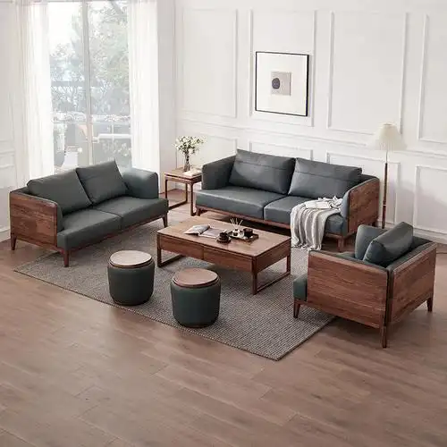 北美黑胡桃木实木沙发组合三人北欧客厅家具