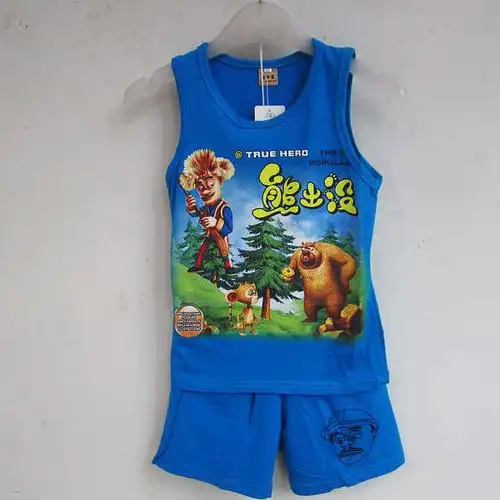 熊出没背心套装童装 2015大童光头强卡通男童女童新款短袖夏装