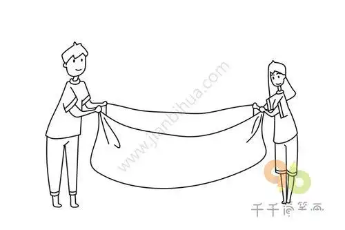 自己整理床铺简笔画妈妈在帮儿子盖被子简笔画