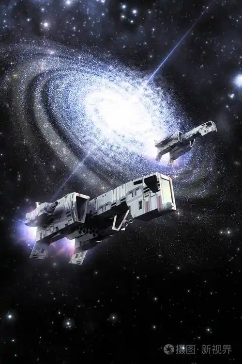 宇宙飞船战斗机和银河3d渲染科幻插图