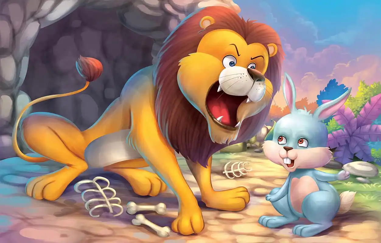 从前,在一片森林里,住着两个小动物,一个是小兔子,一个是大狮子