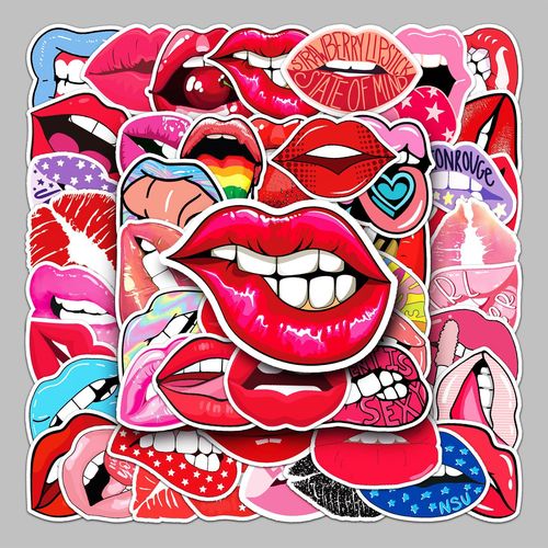 50张嘴唇创意卡通行李箱贴纸防水涂鸦贴纸滑板车电脑平板卡通装饰