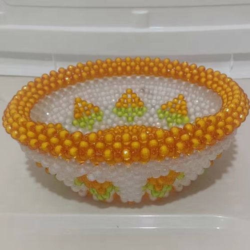 手工串珠果盘穿珠喜庆结婚客厅家用饰品工艺品简约摆件水果篮成品