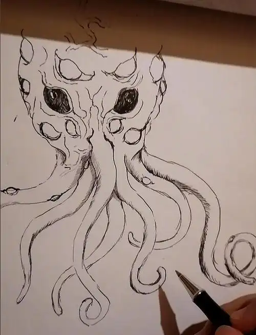 克苏鲁的呼唤中性笔手绘