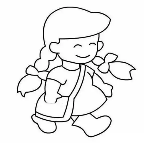 小朋友背着书包去上学的小女孩简笔画图片小女孩背着书包上学的简笔画