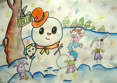 《下雪啦》/少儿绘画作品/儿童画/网络美术馆_中国少儿美术教育网