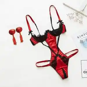 性感情趣内衣骚血滴子开档漏乳挑逗透视三点式漏奶激情套装