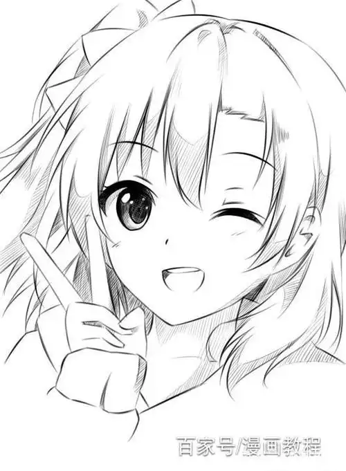 好了,素描风剪刀手萌妹子漫画就画好了,你学到了吗?