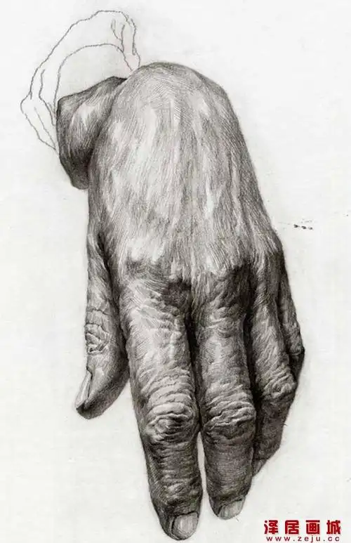 素描下垂的手部2_手部的素描图片,素描手的画法图片02