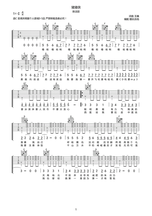 猪猪侠吉他谱-弹唱谱-c调-虫虫吉他