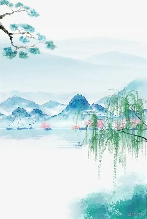 水墨春季山水画