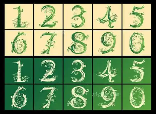 阿拉伯数字花体字矢量图