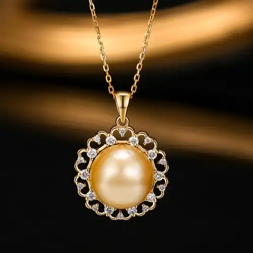 金珍珠珍珠meluxe南洋项链女浓吊坠镶钻钻石锁骨颈饰