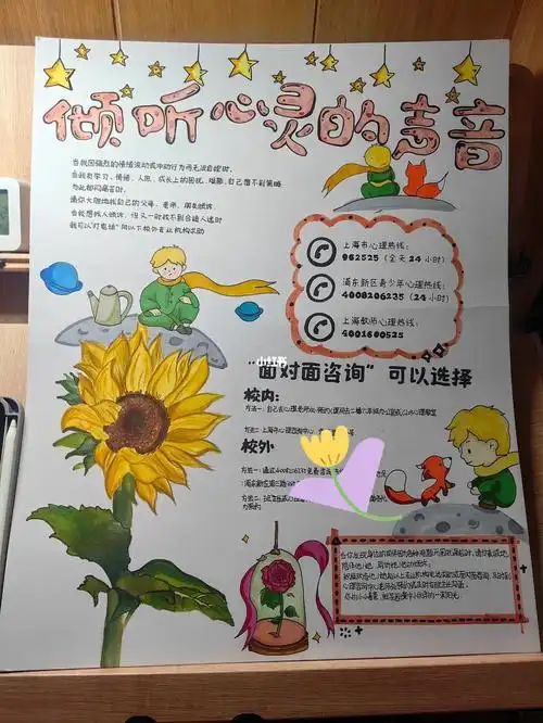 学校心理健康海报治愈系小王子