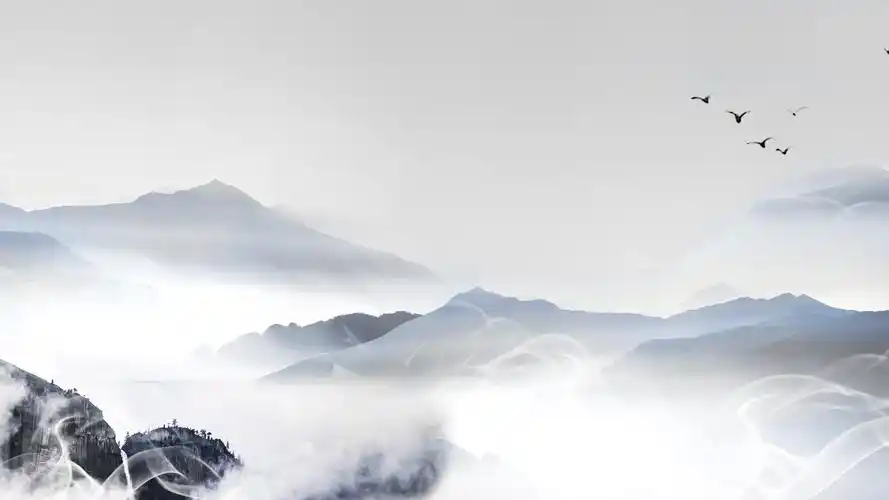 简约淡雅中国风云雾山水墨风景画4k壁纸壁纸