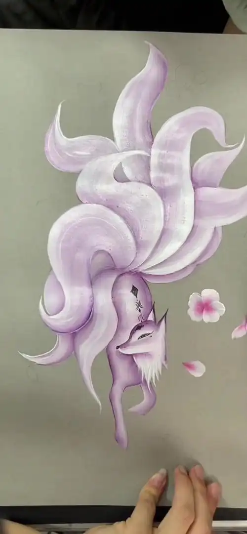 九尾狐教程来了手绘绘画过程分享想画就画丙烯画-度小视