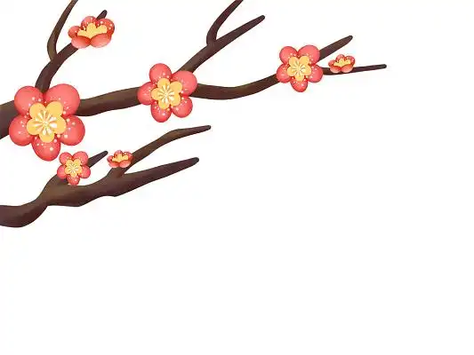 彩色手绘卡通梅花树枝冬天冬季元素png素材