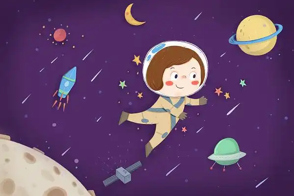 手绘卡通小清新星空可爱宇航员原创插画海报星空星空太空人