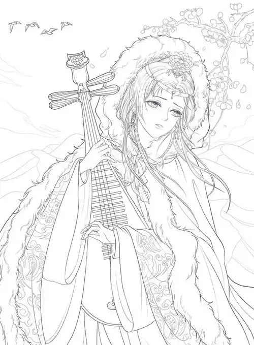 古风涂色线描集飞乐鸟汉服主题涂色书美女人物临摹手绘插画线稿入门
