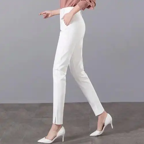 女九分裤春夏西装白色裤子女职业直筒修身裤高腰显瘦哈伦休闲女裤